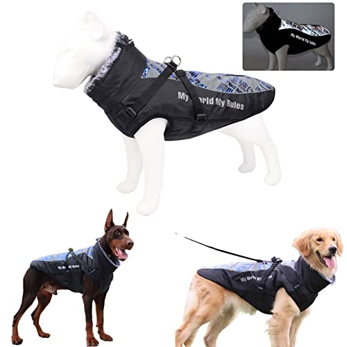 Komate Hundejacke Hundemantel Wasserdicht mit Geschirr Winter Warme Kleidung Haustier Hundeweste Reflektierend für mittelgroße große Hunde Kostüm kaltes Wetter hunderegenmantel (XXXL, Blendung Blau) von Komate