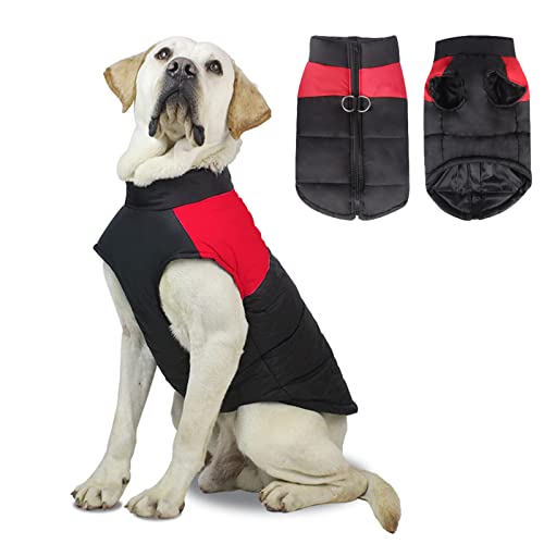 Komate Hundemantel mit D-Ring Geschirr Wasserdicht Winter Haustier Hund Mantel Jacke Weste Warm Welpen Chiuahaha Kleidung Winterjacke Hundejacke für Kleine Mittlere Große Hunde Katze (XXL, Rot) von Komate