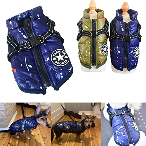 Komate Winter Hundemantel Hundejacke mit Geschirr D-Ring wasserdichte Warm Welpen Kleidung Hund Mantel Jacke Weste für Kleine Mittlere Hunde Haustier Katze Bekleidung Schneeanzug (S, Blau) von Komate