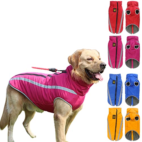 Komate Winter Hundemantel wasserdichte Warme Hundejacke Weste mit Geschirrloch für kleine mittel Große Hunde Fleece Verstellbar Haustierkleidung Reflektierende Hundekleidung Outfit XXL Rosenrot von Komate