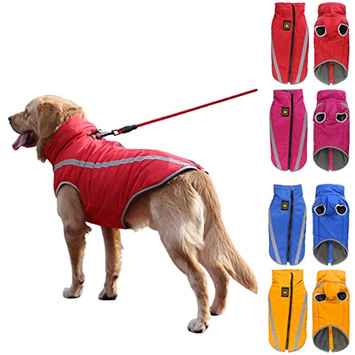 Komate Winter Hundemantel wasserdichte Warme Hundejacke Weste mit Geschirrloch für kleine mittel Große Hunde Polar Fleece Verstellbar Haustierkleidung Reflektierende Hundekleidung Outfit (3XL, Rot) von Komate