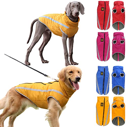 Komate Winter Hundemantel wasserdichte Warme Hundejacke Weste mit Geschirrloch für kleine mittel Große Hunde Polar Fleece Verstellbar Haustierkleidung Reflektierende Hundekleidung Outfit (6XL, Gelb) von Komate