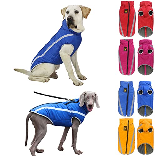 Komate Winter Hundemantel wasserdichte Warme Hundejacke Weste mit Geschirrloch für kleine mittel Große Hunde Polar Fleece Verstellbar Haustierkleidung Reflektierende Hundekleidung Outfit (6XL, Blau) von Komate