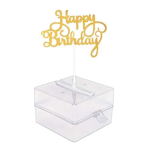 Komdndht Cake Money Box Set, Geldziehende Kuchenform, Kuchen-ATM-Geldbox Aus Kunststoff mit Gold-Glitzerndem Happy-Birthday-Kuchenaufsatz von Komdndht