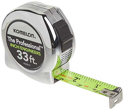 Komelon 433IEHV Professionelles Maßband mit hoher Sichtbarkeit, Zoll- und Ingenieurskala, bedruckt, 33 Fuß x 1 Zoll, Chrom Komelon 433IEHV Professionelles Maßband mit hoher Sichtbarkeit, Zoll- und Ingenieurskala, bedruckt, 33 Fuß x 1 Zoll, Chrom von Komelon