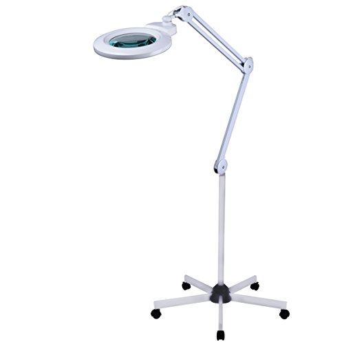 Komerci Lupenleuchte KML-9006LED-FS2 mit Stativ 150mm Wechsellinse 5 Dioptrien, 10,3W, Lupenlampe Rollstativ Standlupe, weiß von Komerci