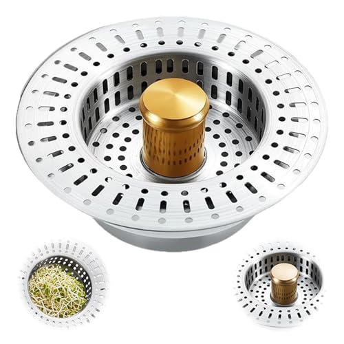 Abflusssieb Küchenspüle, Waschbeckensieb 3-in-1 Pop-Up Spülbecken Sieb, Edelstahl Abflusssieb Küchenspüle, Waschbecken Sieb mit Feinfilterung, Spülbecken Sieb für Küche von Komergave