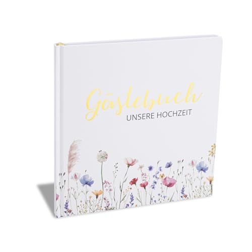 Komergave Gästebuch Hochzeit, Elegant Hochzeit Gästebuch mit 144 Blanko Seiten, 21x21cm Hochzeitsbuch Gästebuch für Hochzeiten, Geburtstage, Polterabend, Taufe von Komergave