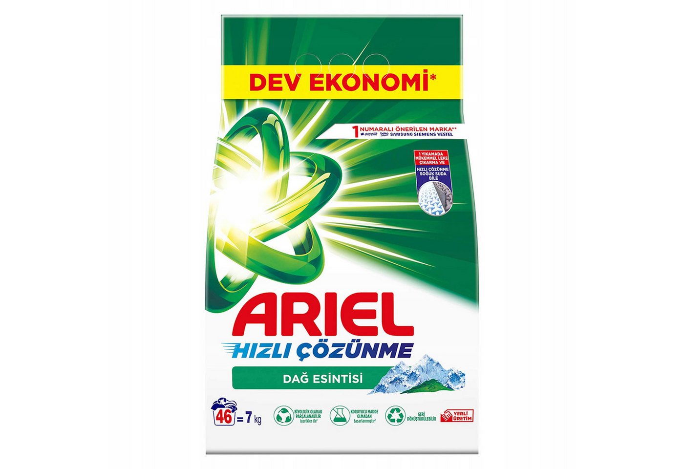 KomfortHome Ariel Mountain Spring 7kg Waschpulver Weiß Vollwaschmittel Universal Vollwaschmittel (Pulverwaschmittel Fleckenentfernung Frischer Duft Vorratspackung) von KomfortHome