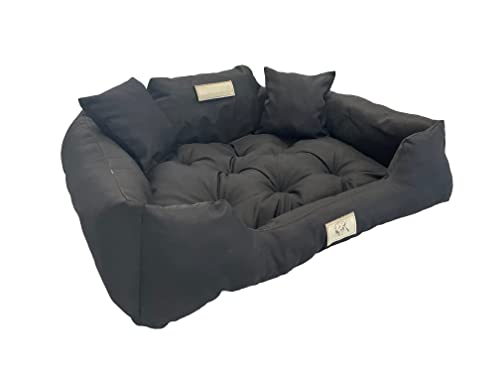 KomfortHome Premium Hunde- und Katzenbett mit Zwei Kissen - Waschbar, Wasserdicht, Kratzfest, PVC-Material - Perfekt für Komfort & Hygiene (100 x 75 cm, Schwarz) von KomfortHome