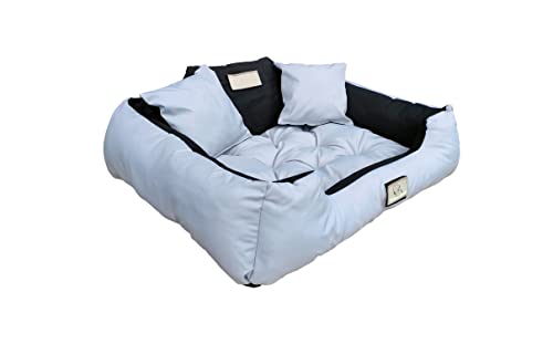 KomfortHome Premium Hunde- und Katzenbett mit Zwei Kissen - Waschbar, Wasserdicht, Kratzfest, PVC-Material - Perfekt für Komfort & Hygiene (75 x 65 cm, Hellgrau) von KomfortHome