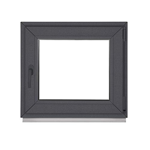 Komforta Fenster Anthrazit Außen/Innen - Alle Größen Kellerfenster Kunststoff BxH 750 x 750 mm - Garagenfenster Fenster PVC 75 x 75 cm 2-Fach Verglasung-Din Rechts-Dreh Kipp Kunststofffenster von Komforta
