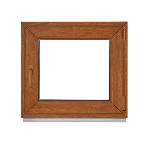 Komforta Fenster Golden Oak Außen/Innen - Alle Größen Kellerfenster Kunststoff BxH 900 x 650 mm - Garagenfenster Fenster PVC 90 x 65 cm 2-Fach Verglasung-Din Links-Dreh Kipp Kunststofffenster von Komforta