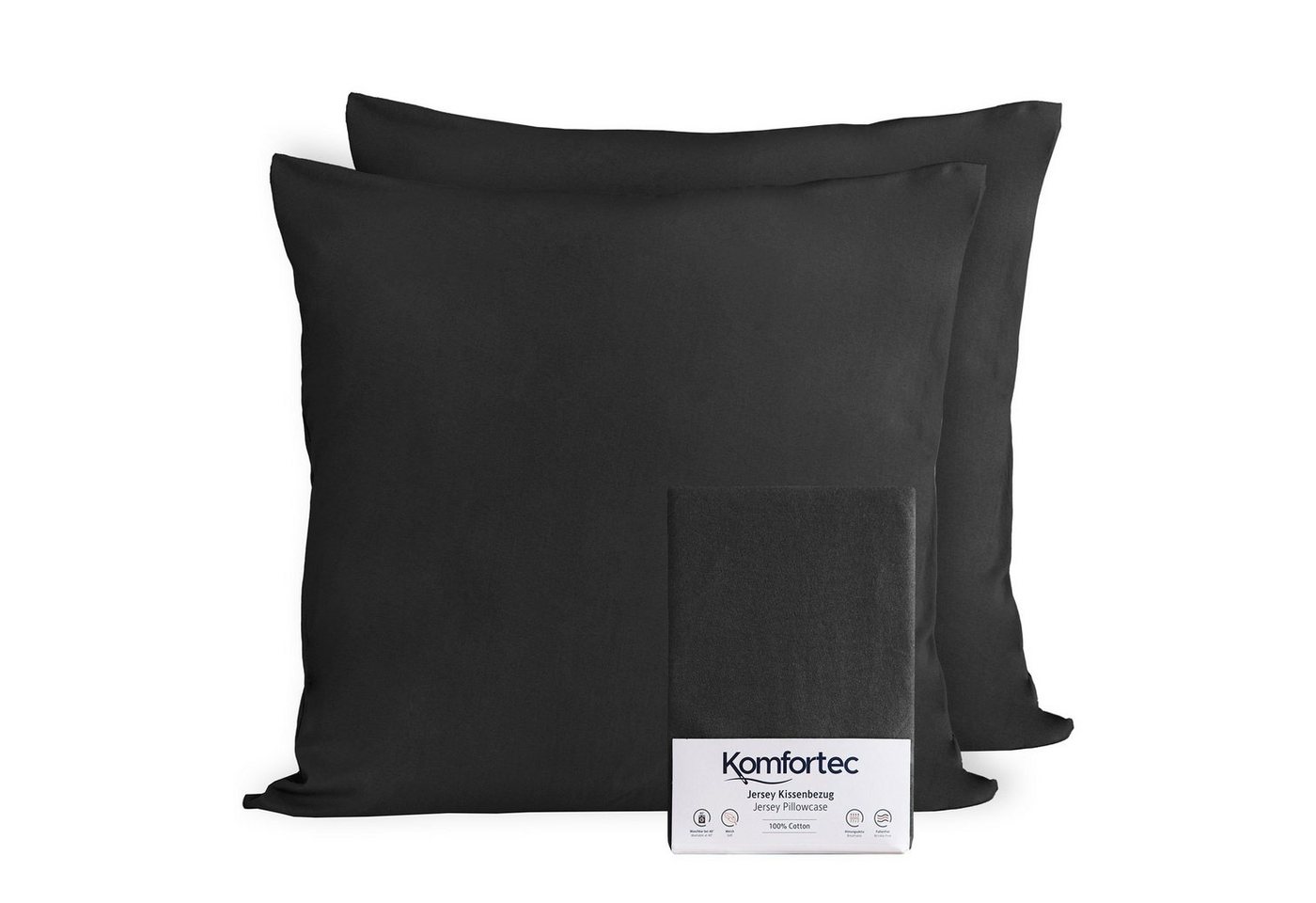 Kissenbezug 100% Baumwolle, 150 g/m², Komfortec (2 Stück), 40 x 40 cm, Kissenhülle, Superweicher Premium Jersey Kopfkissenbezug von Komfortec