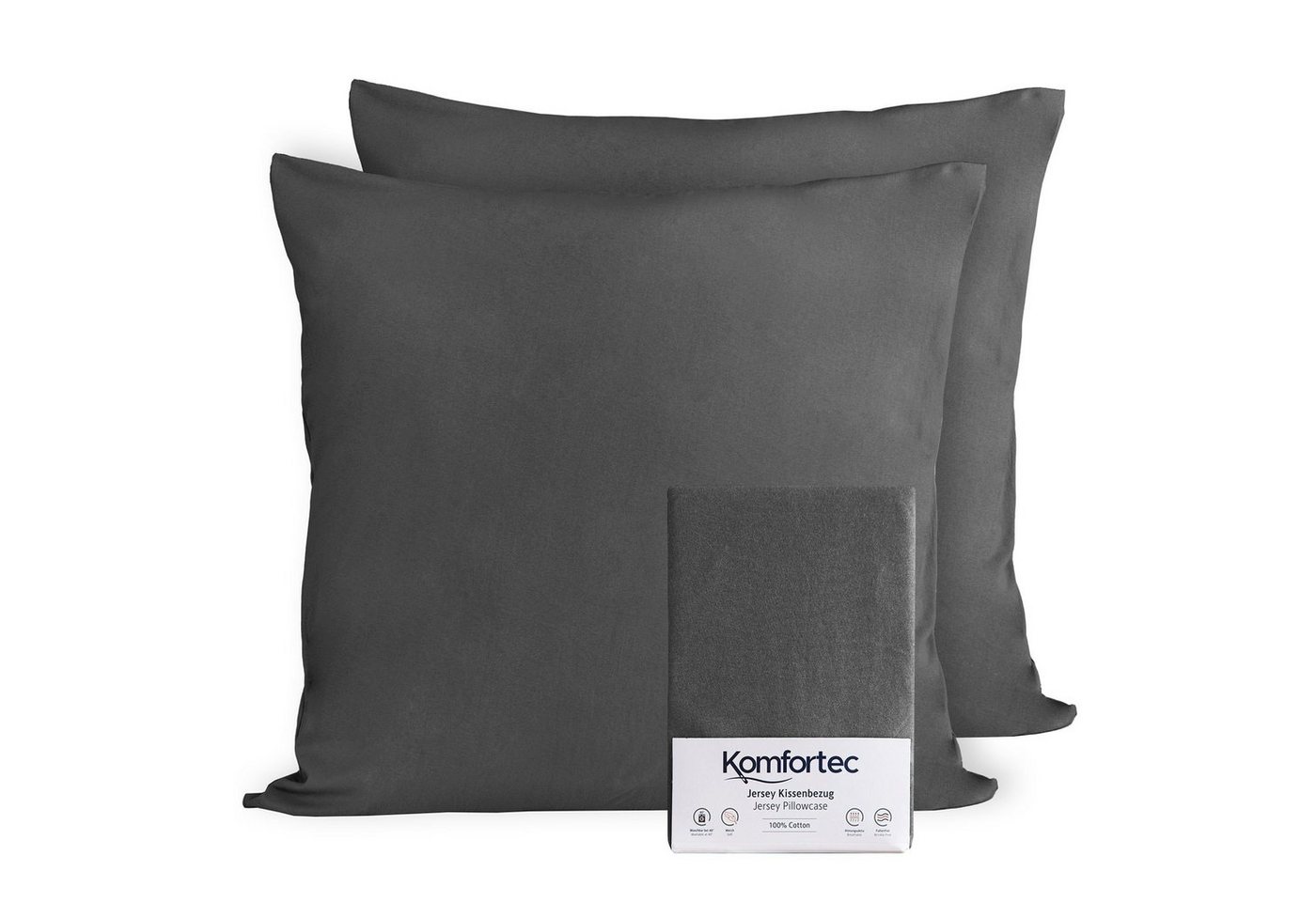 Kissenbezug 100% Baumwolle, 150 g/m², Komfortec (2 Stück), 40 x 40 cm, Kissenhülle, Superweicher Premium Jersey Kopfkissenbezug von Komfortec