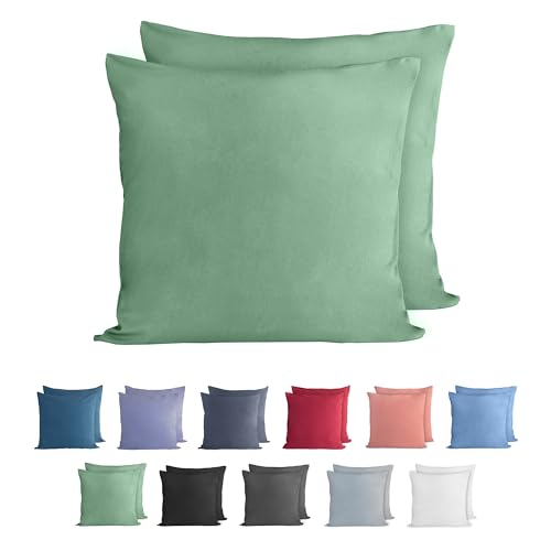 Komfortec 100% Baumwolle Kissenbezüge 2er Set 40x40 cm, Superweicher Premium Jersey Kopfkissenbezug 150 g/m², Kissenhülle, Grün von Komfortec