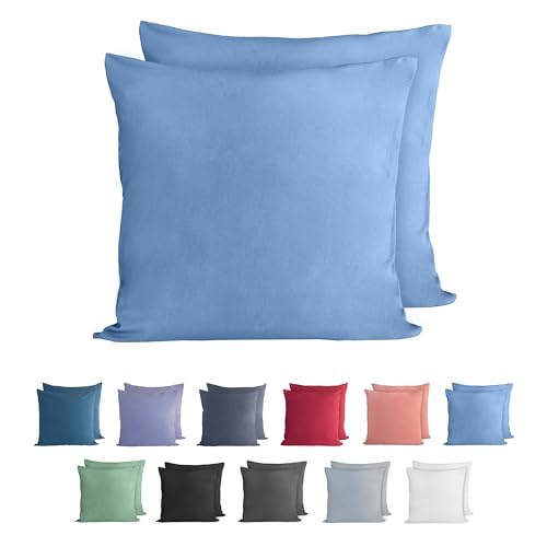 Komfortec 100% Baumwolle Kissenbezüge 2er Set 40x40 cm, Superweicher Premium Jersey Kopfkissenbezug 150 g/m², Kissenhülle, Hellblau von Komfortec