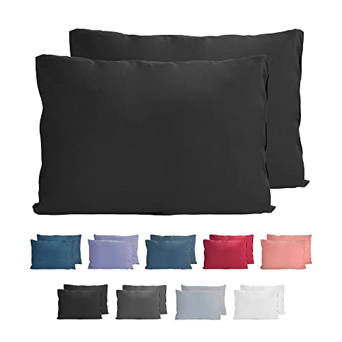 Komfortec 100% Baumwolle Kissenbezüge 2er Set 40x60 cm, Superweicher Premium Jersey Kopfkissenbezug 150 g/m², Kissenhülle, Schwarz von Komfortec