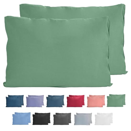 Komfortec 100% Baumwolle Kissenbezüge 2er Set 40x60 cm, Superweicher Premium Jersey Kopfkissenbezug 150 g/m², Kissenhülle, Grün von Komfortec