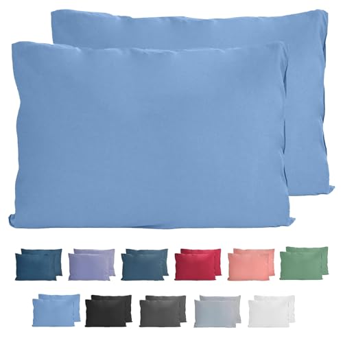 Komfortec 100% Baumwolle Kissenbezüge 2er Set 40x60 cm, Superweicher Premium Jersey Kopfkissenbezug 150 g/m², Kissenhülle, Hellblau von Komfortec