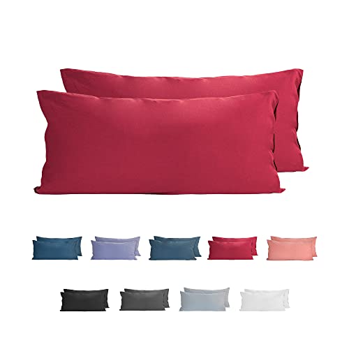 Komfortec 100% Baumwolle Kissenbezüge 2er Set 40x80 cm, Superweicher Premium Jersey Kopfkissenbezug 150 g/m², Kissenhülle, Aurora Rot von Komfortec