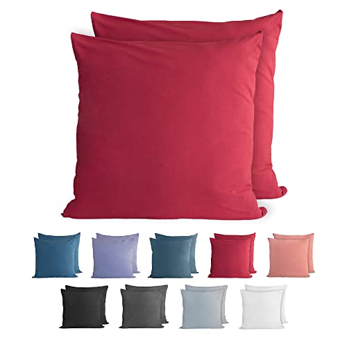 Komfortec 100% Baumwolle Kissenbezüge 2er Set 50x50 cm, Superweicher Premium Jersey Kopfkissenbezug 150 g/m², Kissenhülle, Aurora Rot von Komfortec