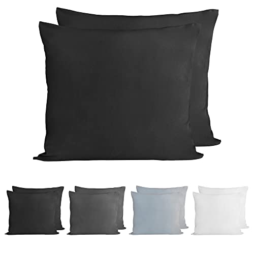 Komfortec 100% Baumwolle Kissenbezüge 2er Set 60x70 cm, Superweicher Premium Jersey Kopfkissenbezug 150 g/m², Kissenhülle, Schwarz von Komfortec