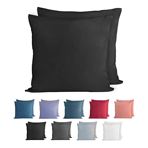 Komfortec 100% Baumwolle Kissenbezüge 2er Set 80x80 cm, Superweicher Premium Jersey Kopfkissenbezug 150 g/m², Kissenhülle, Schwarz Komfortec 100% Baumwolle Kissenbezüge 2er Set 80x80 cm, Superweicher Premium Jersey Kopfkissenbezug 150 g/m², Kissenhülle, Schwarz von Komfortec