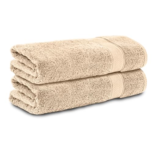 Komfortec 2er Duschtücher 70x140 cm Set aus 100% Baumwolle, 470g/m², Frottee, Weich, Beige von Komfortec