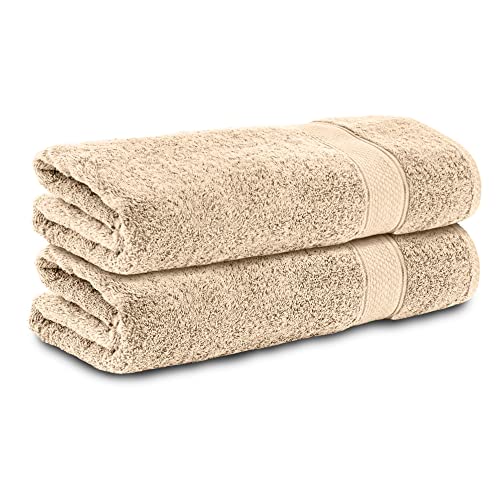 Komfortec 2er Handtücher 50x100 cm Set aus 100% Baumwolle, 470g/m², Frottee, Weich, Beige von Komfortec