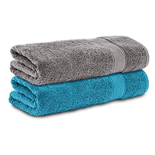Komfortec 2er Handtücher 50x100 cm Set aus 100% Baumwolle, Frottee, Weich, Anthrazit Grau/Türkis von Komfortec