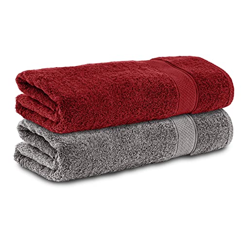 Komfortec 2er Handtücher 50x100 cm Set aus 100% Baumwolle, Frottee, Weich, Anthrazit Grau/Aurorarot von Komfortec