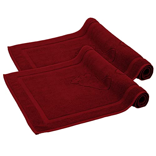 Komfortec 2er Pack Frottee Duschvorleger Set, Badvorleger, Waschbar Badteppich & Duschmatte, 800 g/m² &100% Baumwolle, Saugfähig & Schnelltrocknend, 50 x 80 cm, Bordeaux Rot von Komfortec