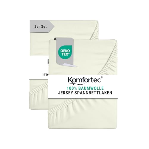 Komfortec Spannbettlaken Jersey 2er Set 100% Baumwolle – 180x200 cm – Weich, Atmungsaktiv & Hautfreundlich – Mit Rundumgummi – Oeko-Tex Zertifiziert – Für Boxspring, Topper & Matratzen – Ecru Komfortec Spannbettlaken Jersey 2er Set 100% Baumwolle – 180x200 cm – Weich, Atmungsaktiv & Hautfreundlich – Mit Rundumgummi – Oeko-Tex Zertifiziert – Für Boxspring, Topper & Matratzen – Ecru von Komfortec