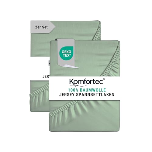 Komfortec Spannbettlaken Jersey 2er Set 100% Baumwolle – 180x200 cm – Weich, Atmungsaktiv & Hautfreundlich – Mit Rundumgummi – Oeko-Tex Zertifiziert – Für Boxspring, Topper & Matratzen – Grün Komfortec Spannbettlaken Jersey 2er Set 100% Baumwolle – 180x200 cm – Weich, Atmungsaktiv & Hautfreundlich – Mit Rundumgummi – Oeko-Tex Zertifiziert – Für Boxspring, Topper & Matratzen – Grün von Komfortec