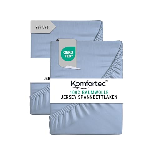 Komfortec Spannbettlaken Jersey 2er Set 100% Baumwolle – 180x200 cm – Weich, Atmungsaktiv & Hautfreundlich – Mit Rundumgummi – Oeko-Tex Zertifiziert – Für Boxspring, Topper & Matratzen – Hellblau Komfortec Spannbettlaken Jersey 2er Set 100% Baumwolle – 180x200 cm – Weich, Atmungsaktiv & Hautfreundlich – Mit Rundumgummi – Oeko-Tex Zertifiziert – Für Boxspring, Topper & Matratzen – Hellblau von Komfortec