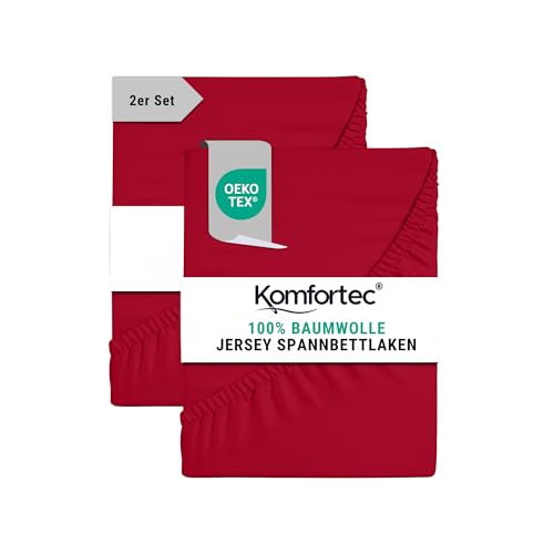 Komfortec Spannbettlaken Jersey 2er Set 100% Baumwolle – 200x200 cm – Weich, Atmungsaktiv & Hautfreundlich – Mit Rundumgummi – Oeko-Tex Zertifiziert – Für Boxspring, Topper & Matratzen – Rot Komfortec Spannbettlaken Jersey 2er Set 100% Baumwolle – 200x200 cm – Weich, Atmungsaktiv & Hautfreundlich – Mit Rundumgummi – Oeko-Tex Zertifiziert – Für Boxspring, Topper & Matratzen – Rot von Komfortec
