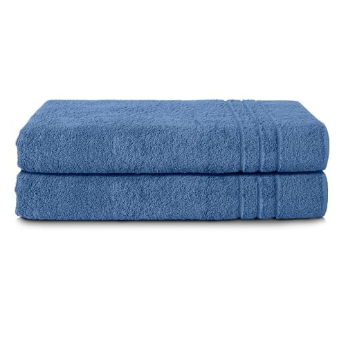 Komfortec 2er Saunatuch Set 80x200 cm aus 100% Baumwolle, XXL-Saunatücher, Sauna Handtuch, Weich, Groß, Frottee, Schnelltrocknend, Hellblau von Komfortec