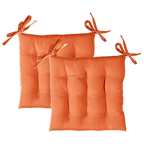 Komfortec 2er Set 40x40 cm Stuhlkissen mit Bändern, Baumwolle Sitzkissen 200 g/m², Wasserabweisend Dekokissen Sitzauflage Zierkissen Gartenstuhl für Innen- & Außenbereich, Orange von Komfortec