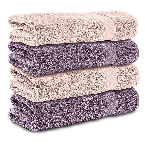 Komfortec 4er Duschtücher 70x140 cm Set aus 100% Baumwolle, 470g/m², Frottee, Weich, Rosa/Violett von Komfortec