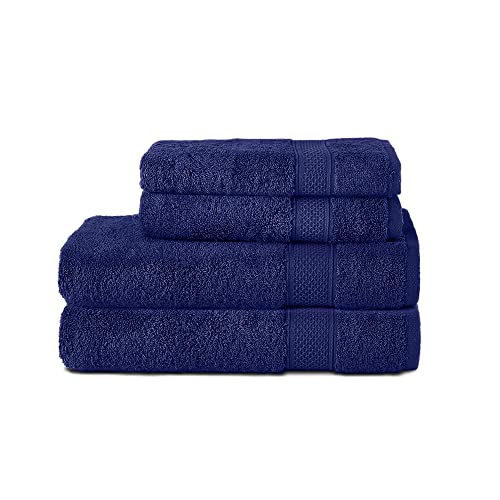 Komfortec 4er Handtuchset aus 100% Baumwolle, 2 Handtücher 50x100 cm und 2 Badetücher 70x140 cm Set, Frottee, Weich, Navy Blau von Komfortec