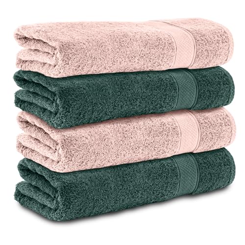 Komfortec 4er Handtücher 50x100 cm Set aus 100% Baumwolle, Frottee, Weich, Dunkelgrün/Rosa Komfortec 4er Handtücher 50x100 cm Set aus 100% Baumwolle, Frottee, Weich, Dunkelgrün/Rosa von Komfortec