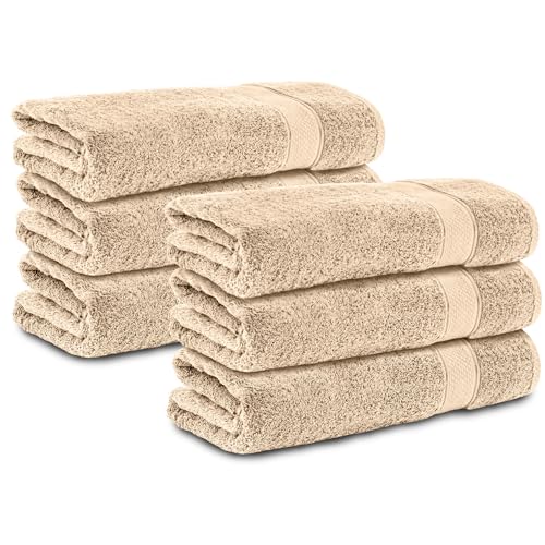 Komfortec 6er Duschtücher 70x140 cm Set aus 100% Baumwolle, 470g/m², Frottee, Weich, Beige von Komfortec