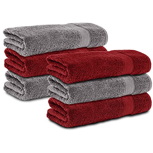 Komfortec 6er Handtücher 50x100 cm Set aus 100% Baumwolle, Frottee, Weich, Anthrazit Grau/Aurorarot von Komfortec