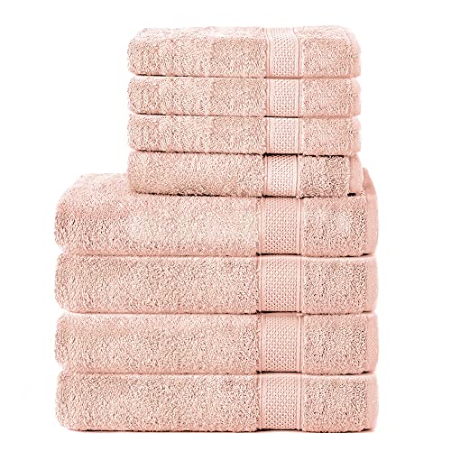 Komfortec 8er Handtuch Set aus 100% Baumwolle, 4 Badetücher 70x140 und 4 Handtücher 50x100 cm, Frottee, Weich, Towel, Groß, Blütenrosa von Komfortec