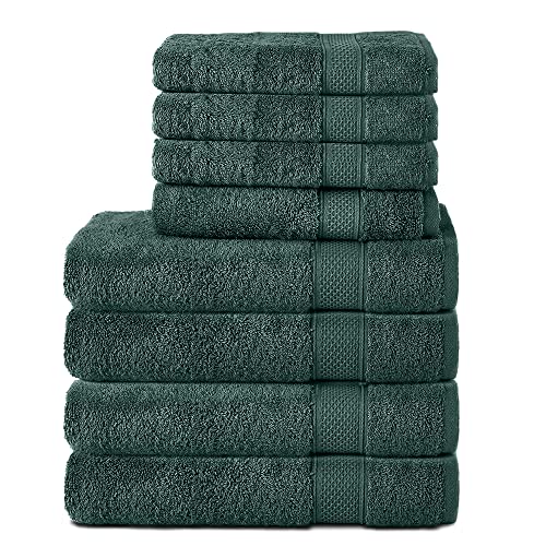 Komfortec 8er Handtuch Set aus 100% Baumwolle, 4 Badetücher 70x140 und 4 Handtücher 50x100 cm, Frottee, Weich, Towel, Groß, Dunkelgrün von Komfortec