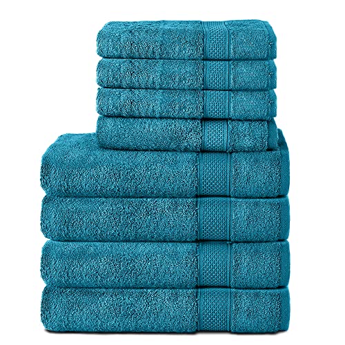 Komfortec 8er Handtuch Set aus 100% Baumwolle, 4 Badetücher 70x140 und 4 Handtücher 50x100 cm, Frottee, Weich, Towel, Groß, Türkis von Komfortec