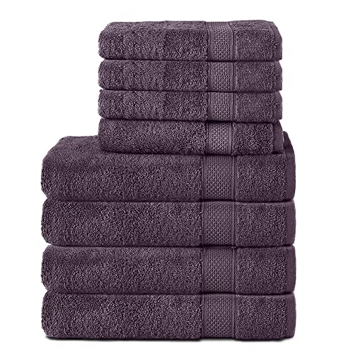 Komfortec 8er Handtuch Set aus 100% Baumwolle, 4 Badetücher 70x140 und 4 Handtücher 50x100 cm, Frottee, Weich, Towel, Groß, Violett von Komfortec