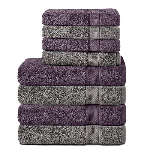 Komfortec 8er Handtuch Set aus 100% Baumwolle, 4 Badetücher 70x140 und 4 Handtücher 50x100 cm, Frottee, Weich,Groß, Anthrazit Grau/Violett Komfortec 8er Handtuch Set aus 100% Baumwolle, 4 Badetücher 70x140 und 4 Handtücher 50x100 cm, Frottee, Weich,Groß, Anthrazit Grau/Violett von Komfortec