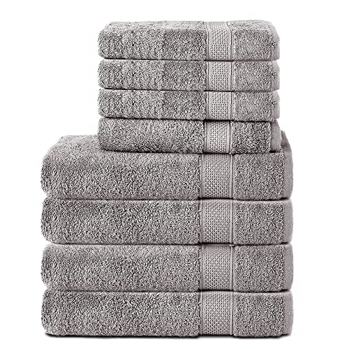 Komfortec 8er Handtuch Set aus 100% Baumwolle, 4 Badetücher 70x140 und 4 Handtücher 50x100 cm, Frottee, Weich,Groß, Silber von Komfortec